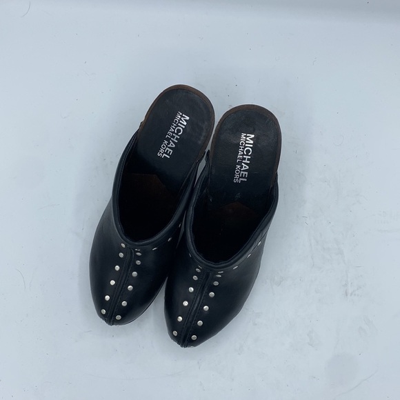 Michael Kors Black Leather Studded High Heel Mules/clogs - Picture 2 of 5